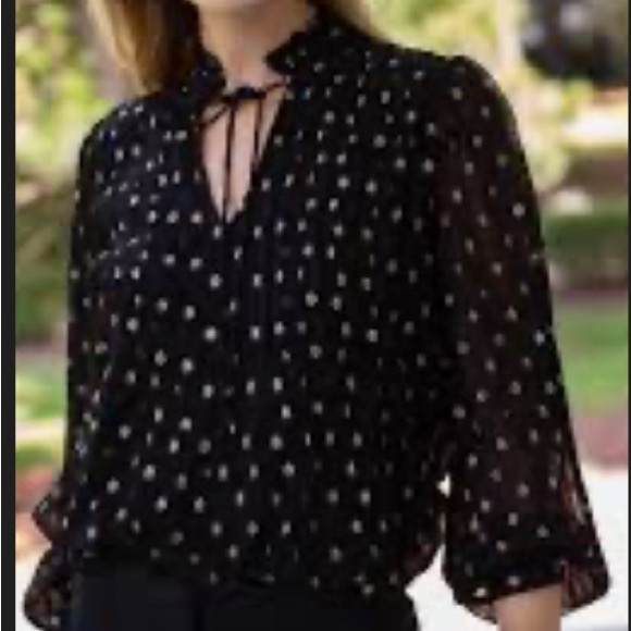 Like new Marea by Liz Joy sheer lined Top Black gold polka dot XS - Picture 1 of 11